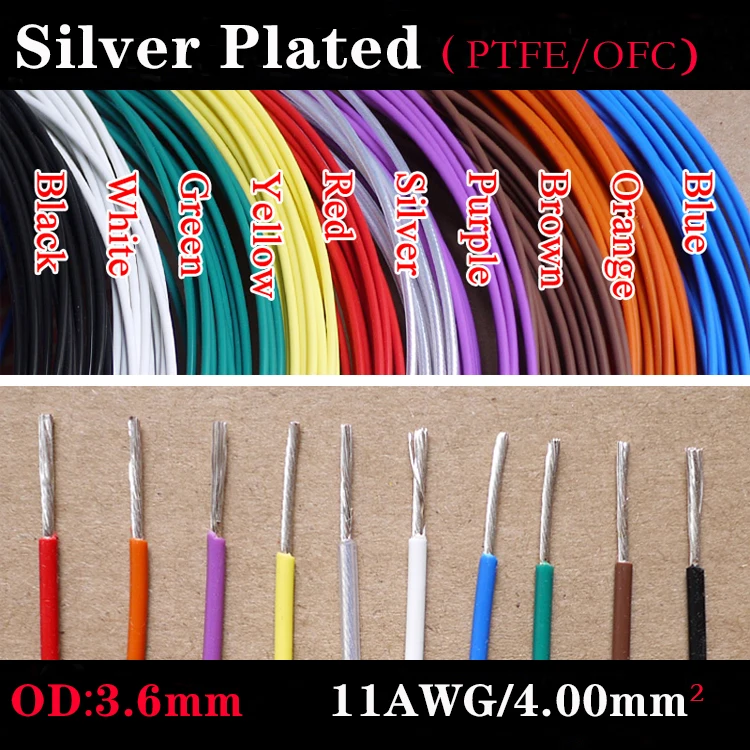 11AWG PTFE посеребренный провод OD 3 6 мм изолированный высокотемпературный мягкий