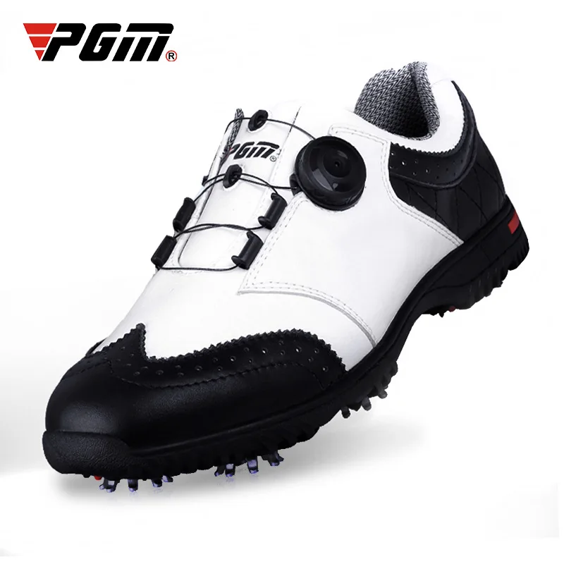 PGM обувь для гольфа мужские подвижные ноготь непромокаемые кроссовки мягкие кожаные ротационные шнурки спортивная обувь для тренировок - Цвет: Черный