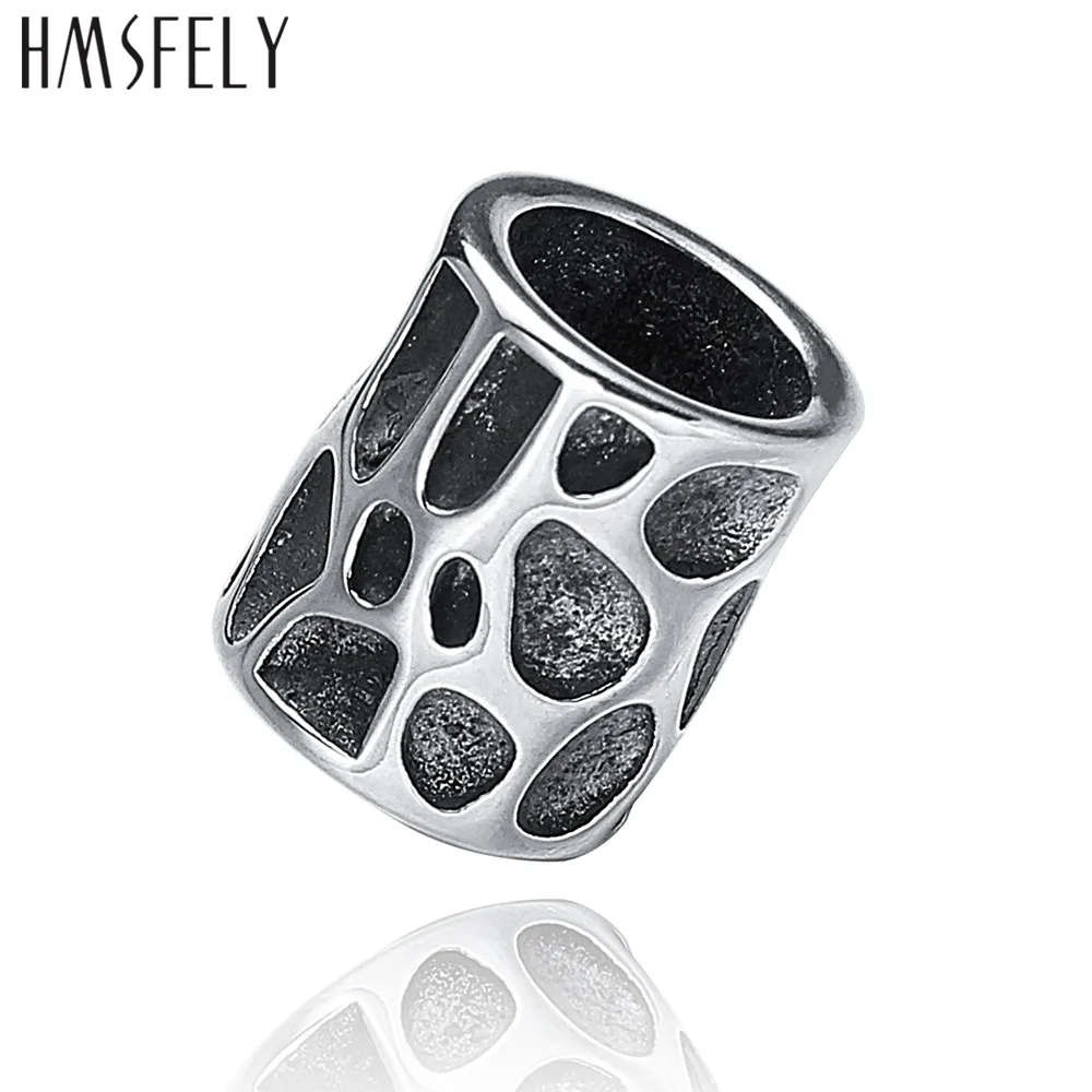 

HMSFELY Stainless Steel 8mm Hole Size Beads Accessories For DIY Leather Bracelet Jewelry Making Irregular Pattern Bead 5pcs