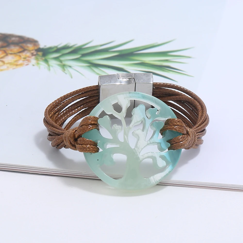 Boho кожаный Канатный браслет с подвесками femme Круглый акриловый жизненный