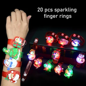 

Behogar 32PCS Glow in the Dark Christmas Supplies Favors 20 Sparkling Finger Rings Lights 12 Flashing Bracelets LED Light Up Toy