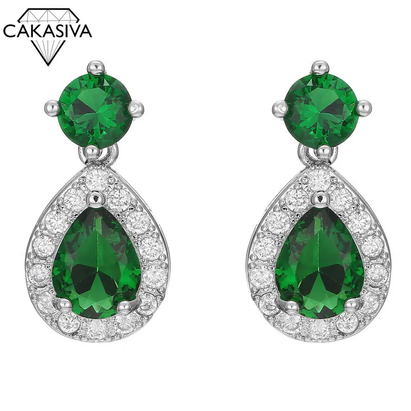 

925 Silver Inlaid Fashion Emerald Drop Shaped AAA Zircon Earrings Silver Jewelry Wholesale