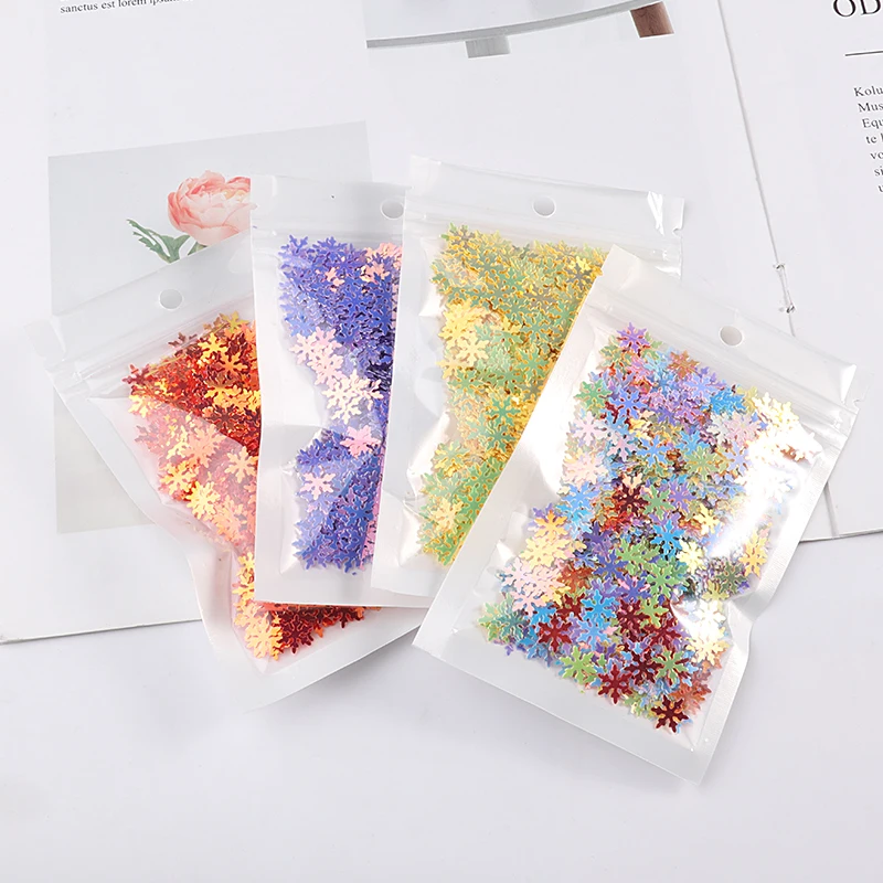 Big Sequins 9mm Christmas Snowflake Paillettes White Snow Flower Flat Sequin Loose PVC Glitter Paillette Pailetten Crafts 10g