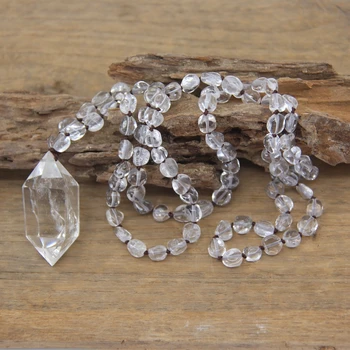 Natural Quartzs Double Point Pendants Crystal Nugget Chip Beads Knotted Handmade Yoga Necklace Mala Jewelry Wholesales,QC0125 1