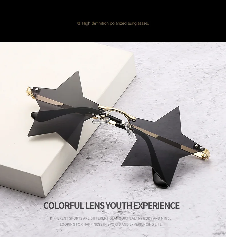 square sunglasses SHAUNA Unique Rimless Pentagram Sunglasses Fashion Five-pointed Star Shades UV400 ray ban sunglasses women