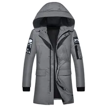 Для русской зимы, для холодной и ветронепроницаемой погоды, мужская куртка с капюшоном, с 3D принтом, белая, на утином пуху, длинная, повседневная, толстая, теплая, пуховая куртка