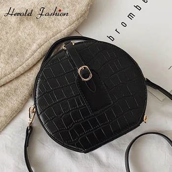 

Vintage PU Leather Crossbody Bags For Women 2019 Fashion Round Messenger Shoulder Bag Office Ladies Small Handbags Casual Tote