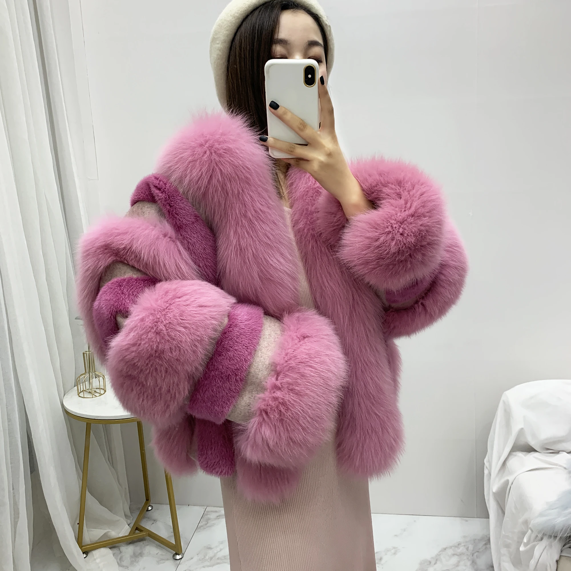 Натуральное меховое пальто для женщин зима Лисий Мех Новая мода stlye пальто