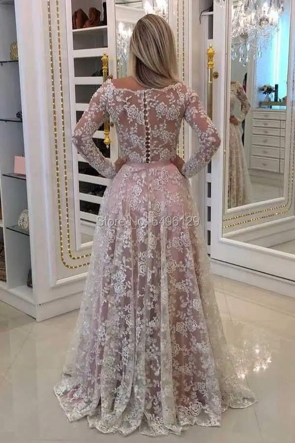Свадебные платья с открытыми плечами и длинными рукавами Vestido Noiva, кружевные трапециевидные Свадебные платья длиной до пола с пуговицами на спине, Розовые невесты