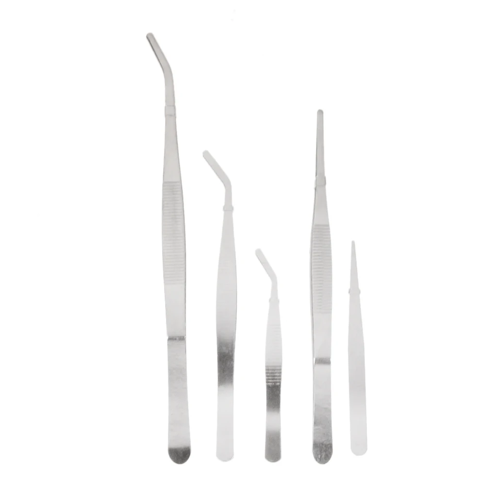 5pcs Stainless Steel Tweezers Set Bonsai Gardening Tools for Succulent Transplanting Miniature Fairy Garden Planting