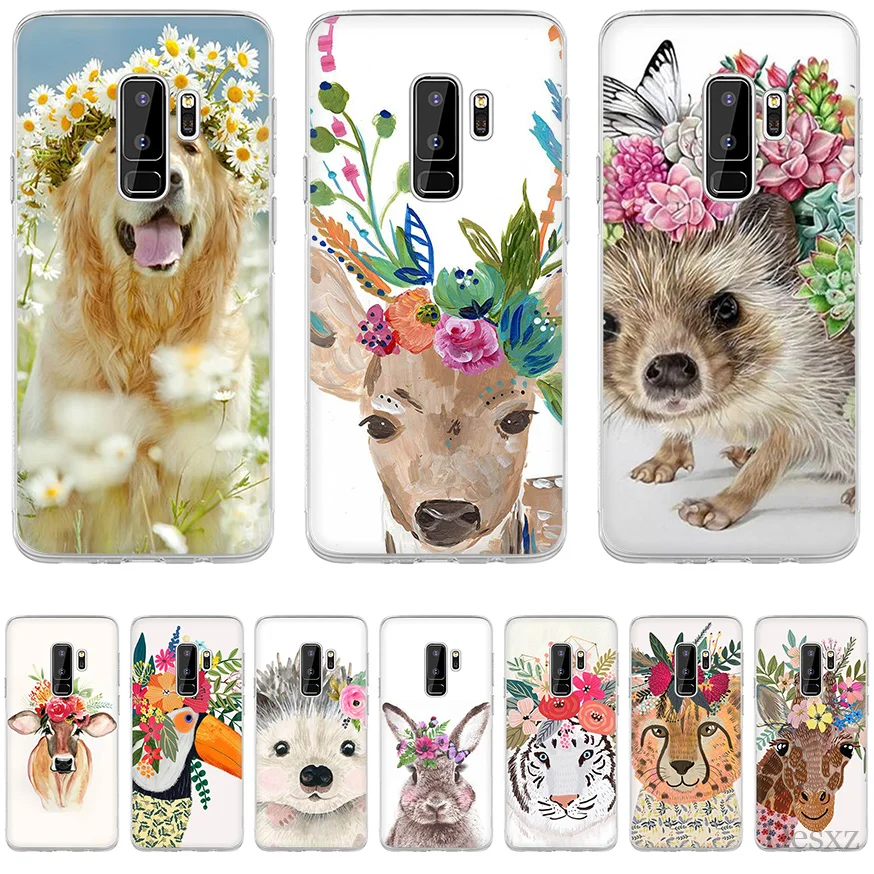 Desxz Phone Case Cover Animal Head Wearing Flowers Cow Dog Fox For Samsung Galaxy J3 J5 J7 2016 2017 A5 A6 A8 Plus 2018 Note 8 9 |