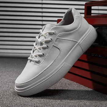 

New Trend Youth Fashion Men Shoes White Leather Man Sneakers Designer Flats Shoes for Men Thick Bottom Casual Brand Shoes Man