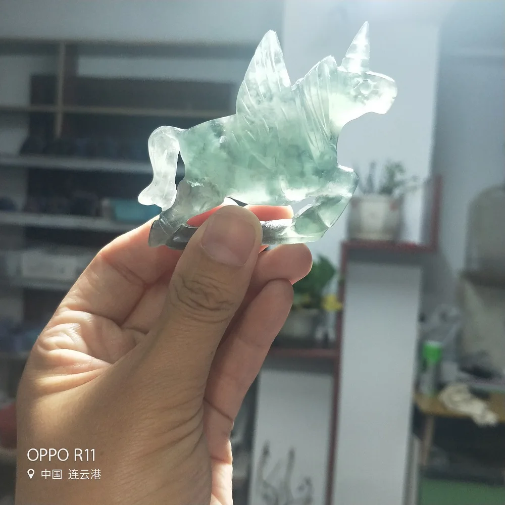 Натуральный кристалл резьба Радужный флюорит кварцевый кристалл Единорог статуя животного камень кристалл минеральная скульптура для домашнего декора подарок