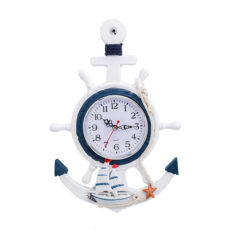Синий белый руль якорь настенные часы круговой Horloge Diy акриловые морские