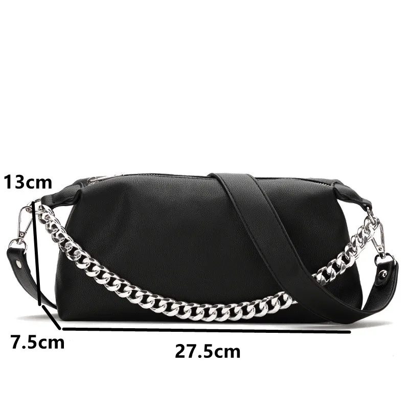 Fashion PU leather Baguette bag metal chain Shoulder Bags Brand Designer Crossbody Bags For Women 2021 Underarm Bag Women Clutch