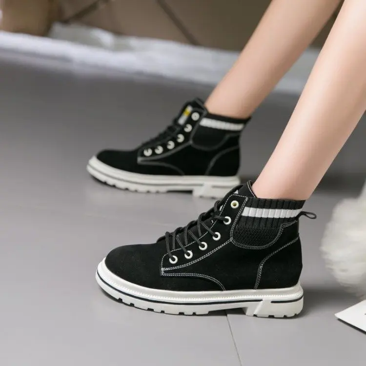 

High Top Suede Sneakers Women 2019 Autumn Winter Shoes Ladies Casual Shoes Platform Non-slip Very Cool Student Shoes