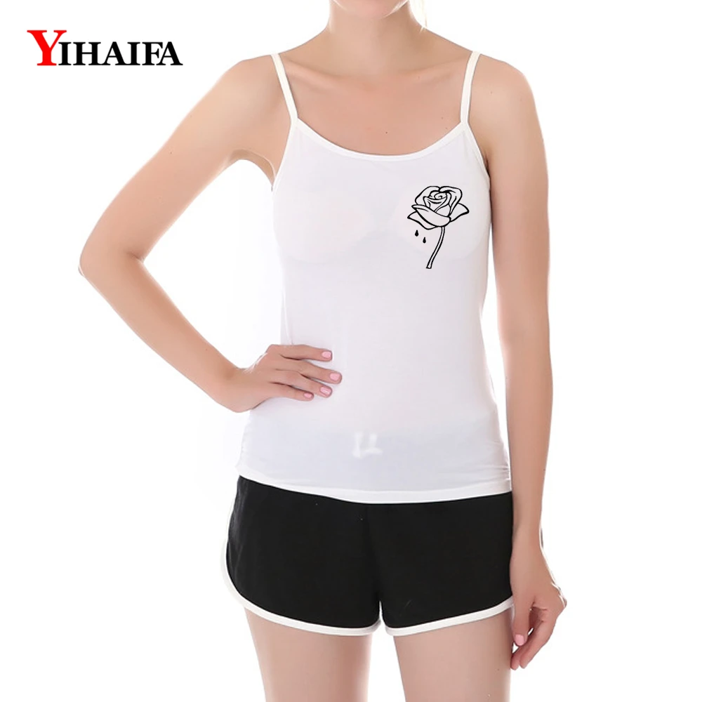YIHAIFA сексуальный женский топ с розовым цветочным принтом на бретельках