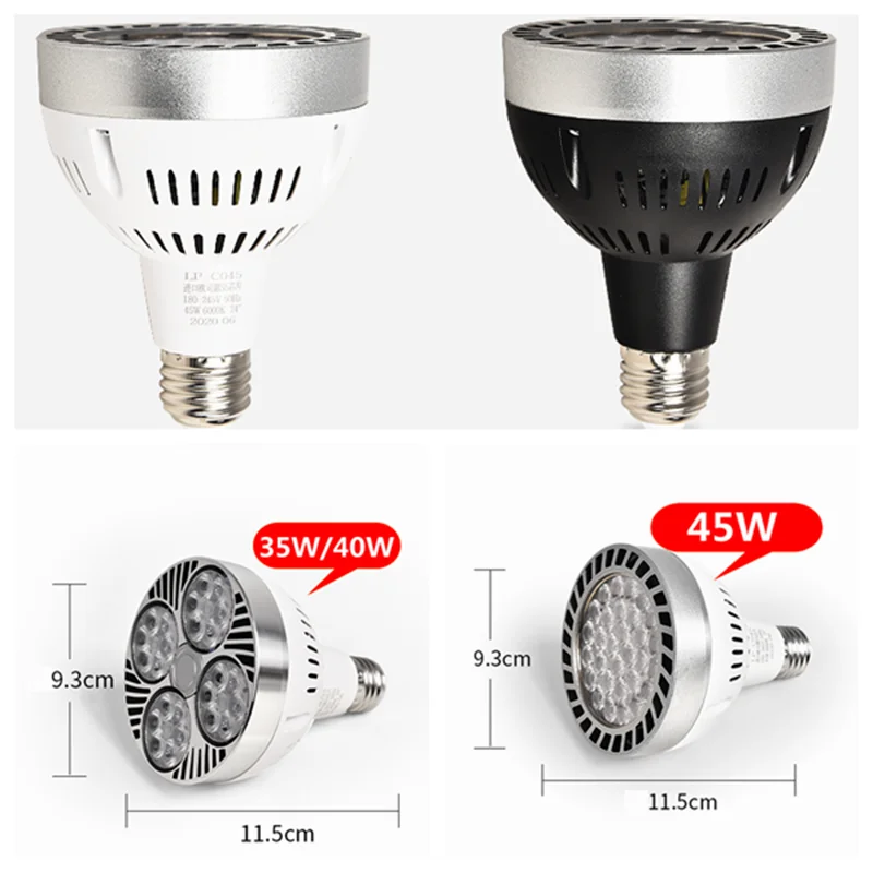 

E27 Spotlight PAR30 Bulb 35w 40w 45w Black White Super Bright Energy Saving Lamp 220V 230V 240V