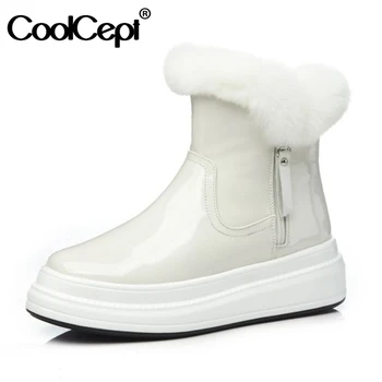 

CoolCept Women Snow Boots Leather Warm Plush Fur Winter Shoes Woman Ankle Boots Fashion Thick Bottom Short Boot Women Size 34-40