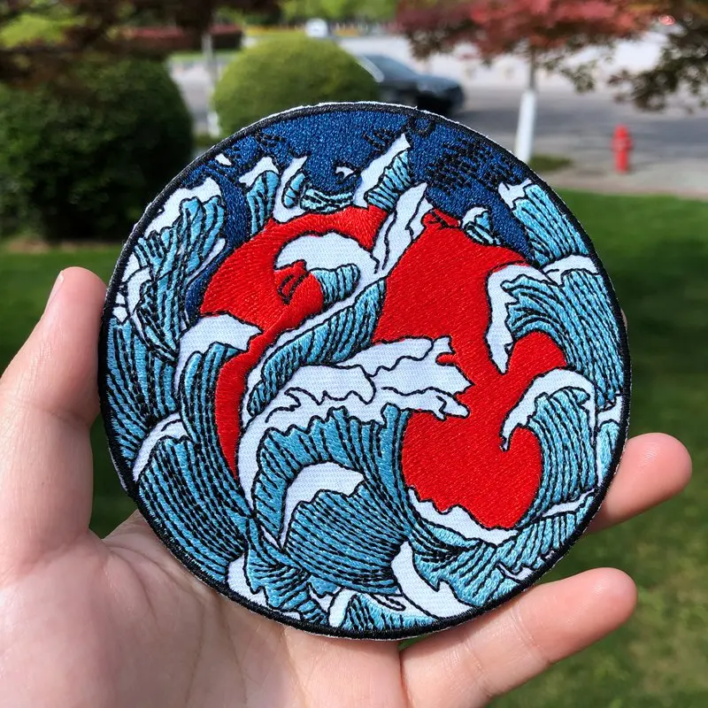 Prajna Van Gogh Patch Embroidered Patches For Clothing Iron On Patches Cartoon Wave Patches For Clothes Applique Stripe Badges