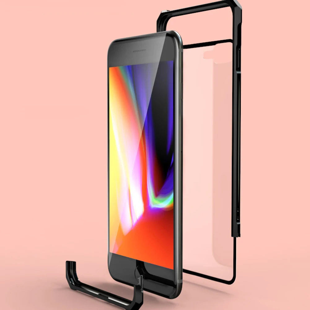 

Metal Bumper Tempered Glass Case For iPhone 7 8 Plus Shockproof HD Glass Metal Buckle Frame Protective Back Cover for iPhone 7 8