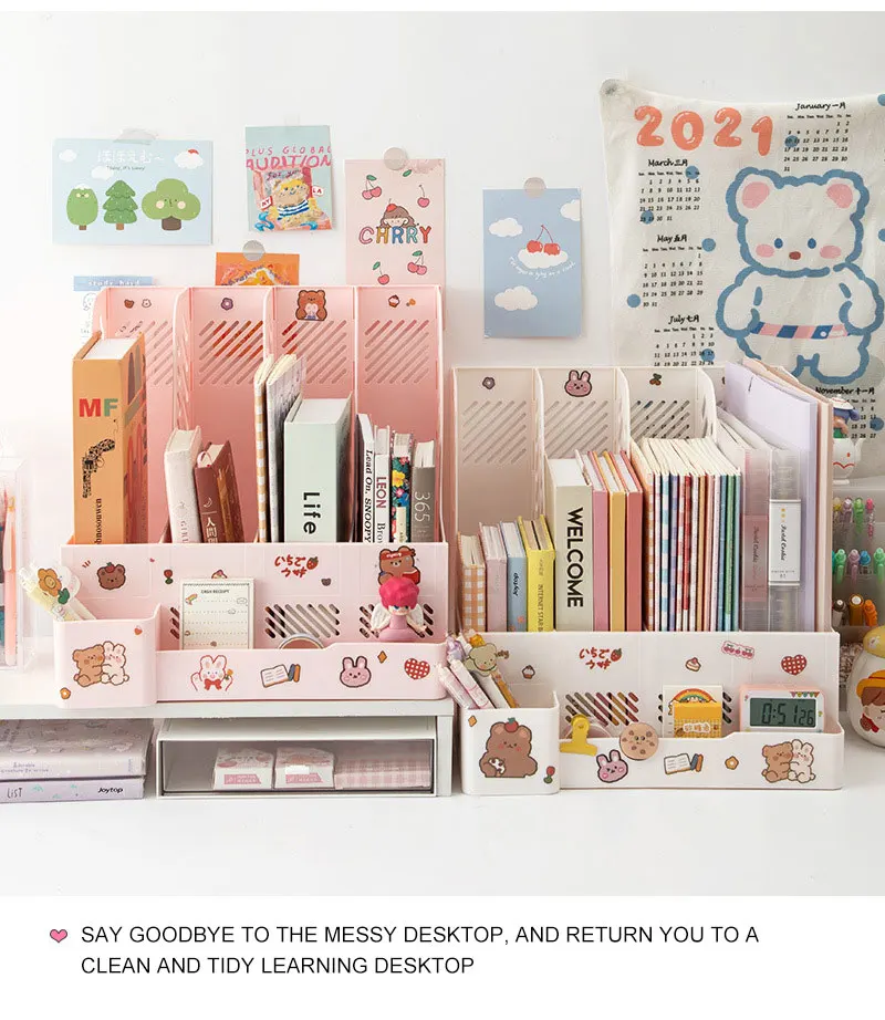 Kawaii Desk Organizer File Tray Desk Book Stand Office Desk Book Storage Box Bookends Creative Book Shelf stationery organizer 4 Hbd081f1fc99949d79722555308b72c5bg