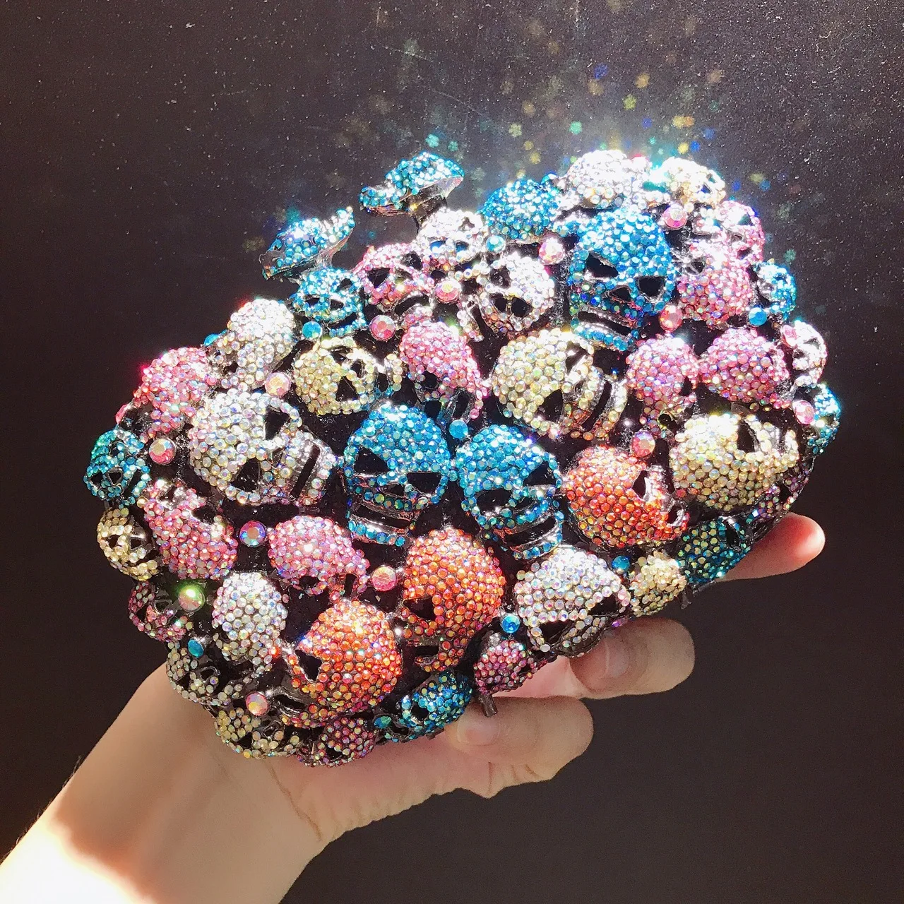 XIYUAN Skull Women Colorful Evening Bags Purses and Handbags Hollow Out Wedding Floral Clutch Bags Bridal Diamond Shoulder Bag