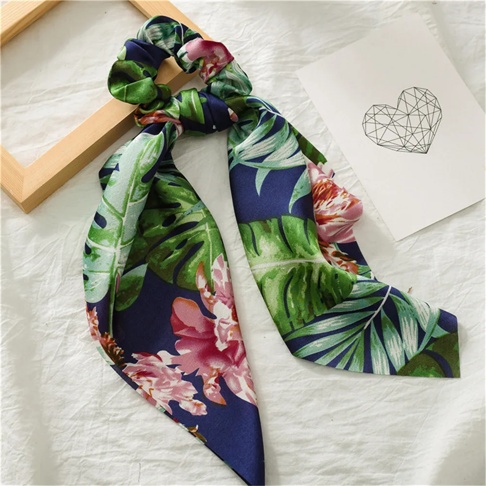 Цветочный принт Богемия шарф для волос Эластичные женские обручи винтажная повязка для волос бант резиновые завязки резинки для волос для девочек