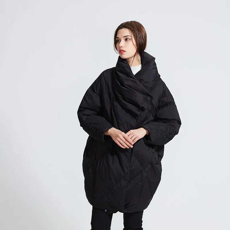 

2019 Winter New Long Thick Turtleneck Women's down Jacket Plus-sized Women's Coat Turtle Neck Piles Collar Cloak Cotton Aphid