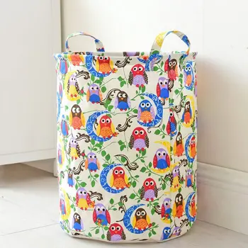 

Oversize Linen & Cotton Fabric Folding Nursery Laundry Hamper Bucket Cylindric Burlap Canvas Storage Basket