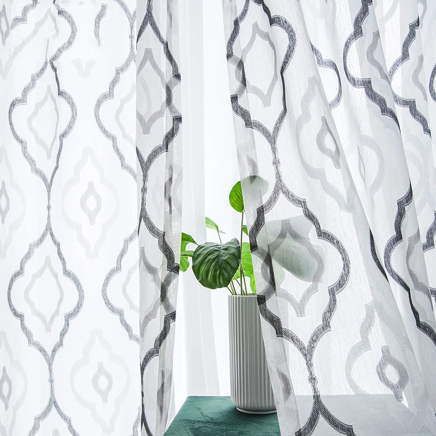 Простой европейский тюль шторы для гостиной черный серый и белый геометрический жаккард оконные шторы отвесные панели DF040#5