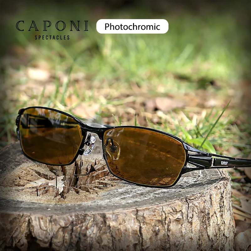 

CAPONI Square Sunglasses For Men Pure Titanium Frame Polarized Day And Night Driving Photochromic Lenses Sun Glasses BSYS1190