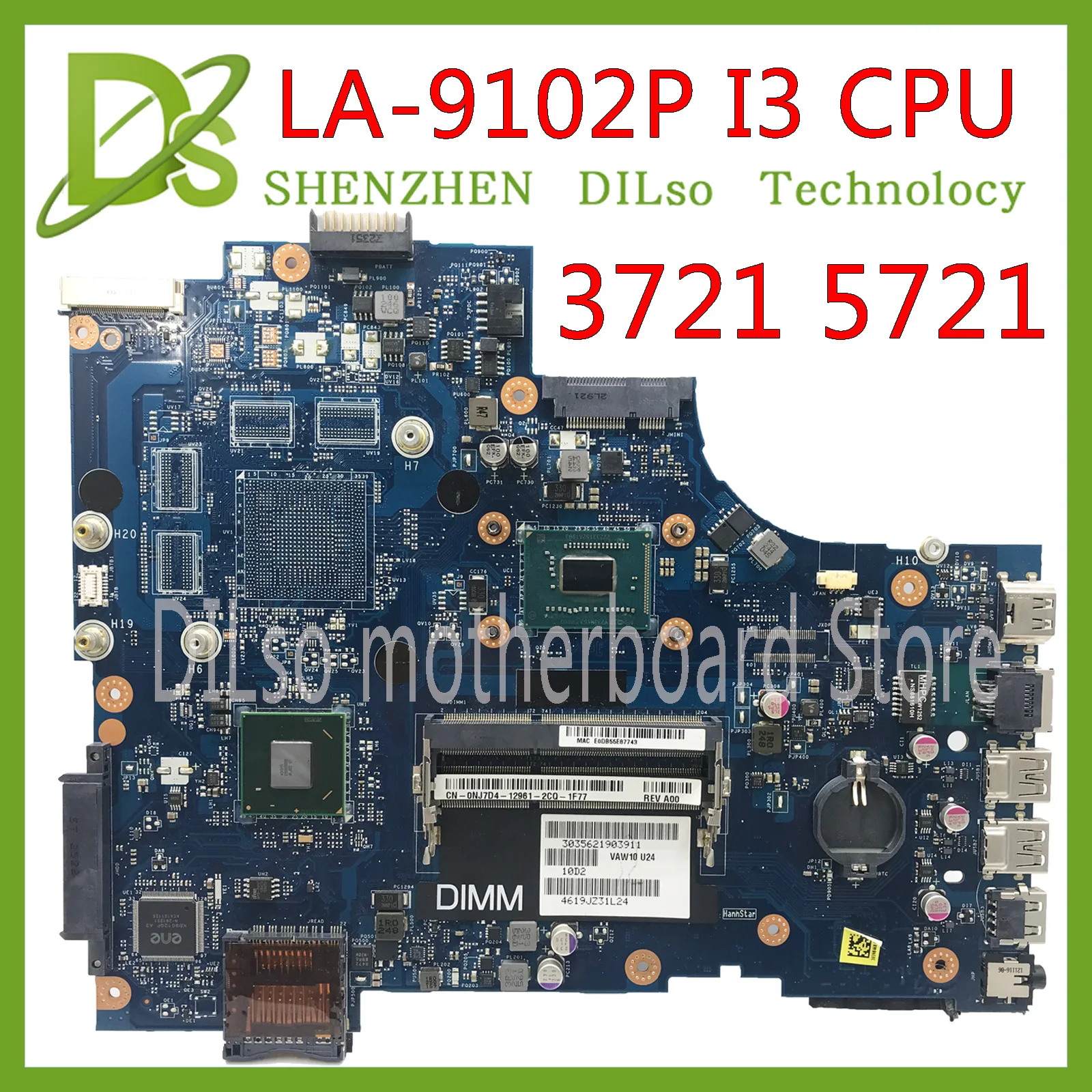 KEFU VAW11 LA 9102P REV: 1 0 для Dell Inspiron 3721 5721 материнская плата ноутбука CN 06006J I3 CPU