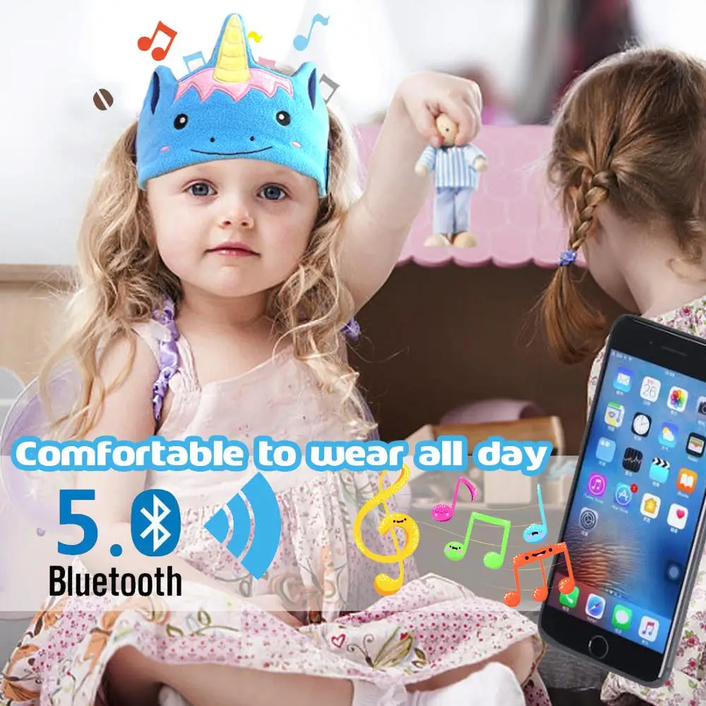 Unicorns Kids Headphone Bluetooth Sleep Mask Wireless Music Player with MIC for Handsfree for Boys Girls Birtday Gifts