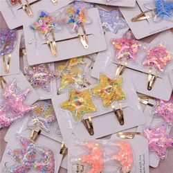 2Pcs/Set  Color PVC Children Hair Clips Color Transparent Star Hair Accessories Korean Version Of The New Juwellery For Girls