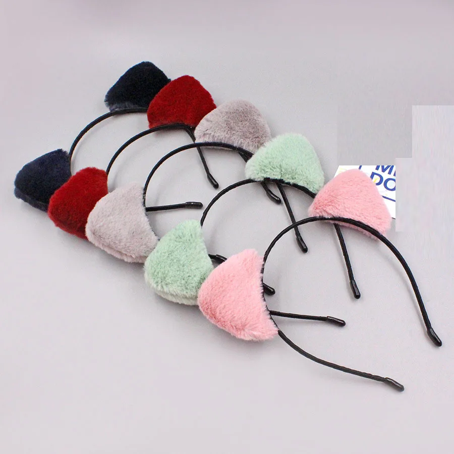 Cat Pom Hairband Рождественский шар девушки оголовье мех мытье лица головные уборы под макияж сладкие женские аксессуары для волос - Цвет: Cat