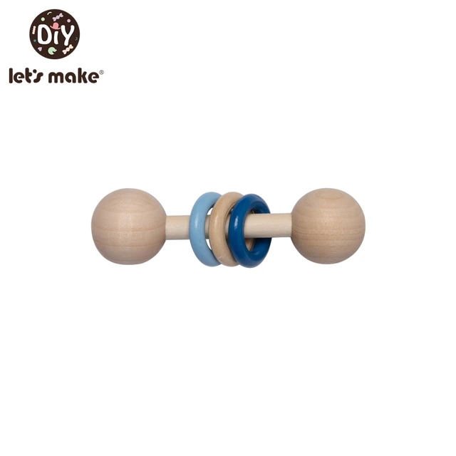 Wooden Rattle Beech Bear Hand Teething Wooden Ring Baby Rattles Play Gym Montessori Stroller Toy Educational Toys Let's Make type 18