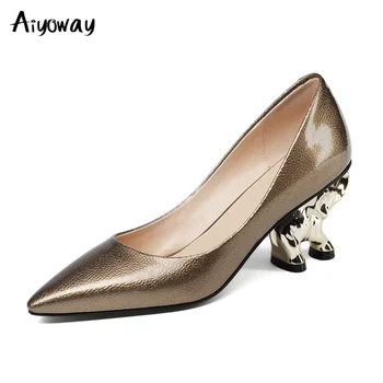 

Lady Pointed Toe Female Party Dress Brand Shoes Woman Elephant Sculpture Strange Style Patent Leather Pumps High Heels Aiyoway
