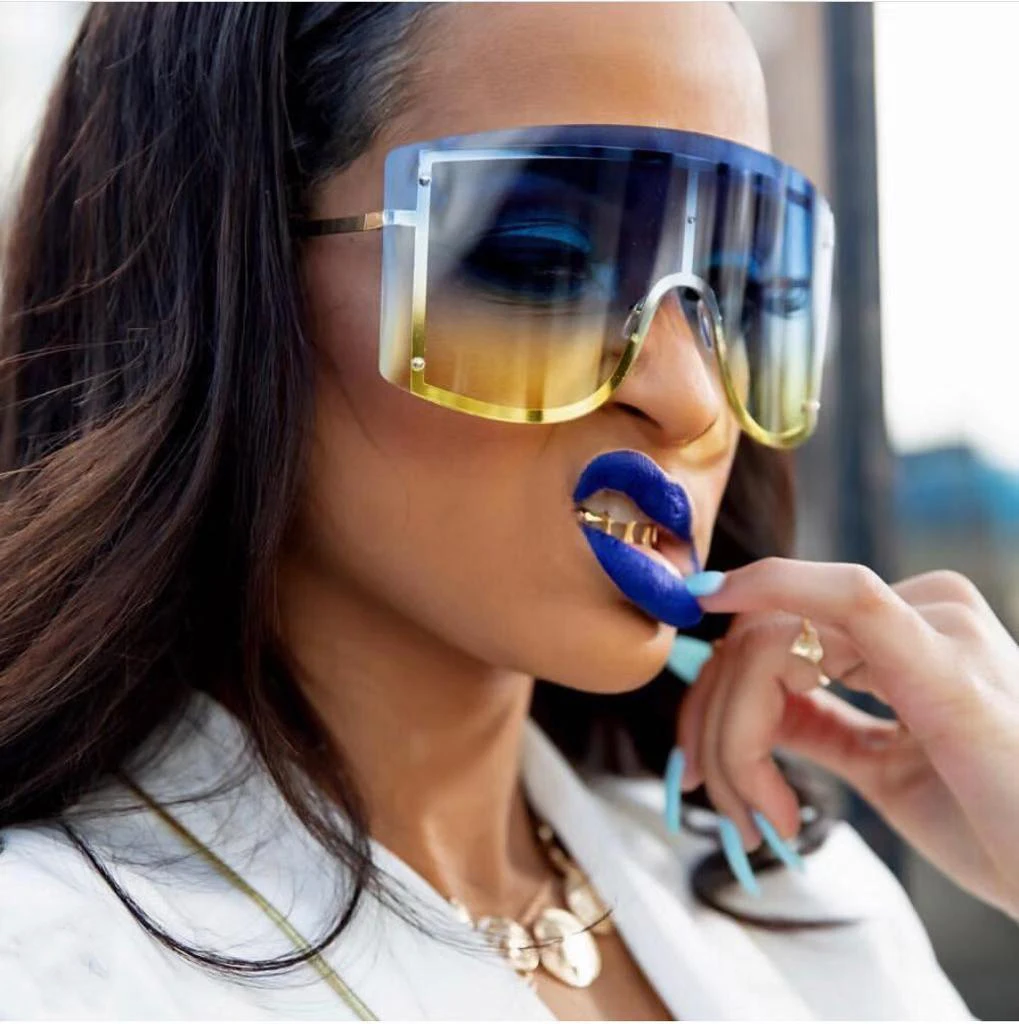 women's sunglasses Oversized Women Blue Yellow Gradient Sunglasses Fashion Rimless Metal Female Shades Luxury Brand Designer Personality Eyewear guess sunglasses