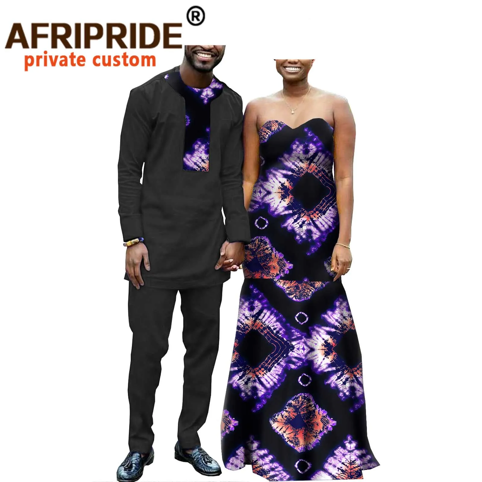African Clothes for Couple Clothing Women Maxi Dress Men Print Shirt and Ankara Pant 2 Piece Set Dashiki Outfits Wedding A20C008