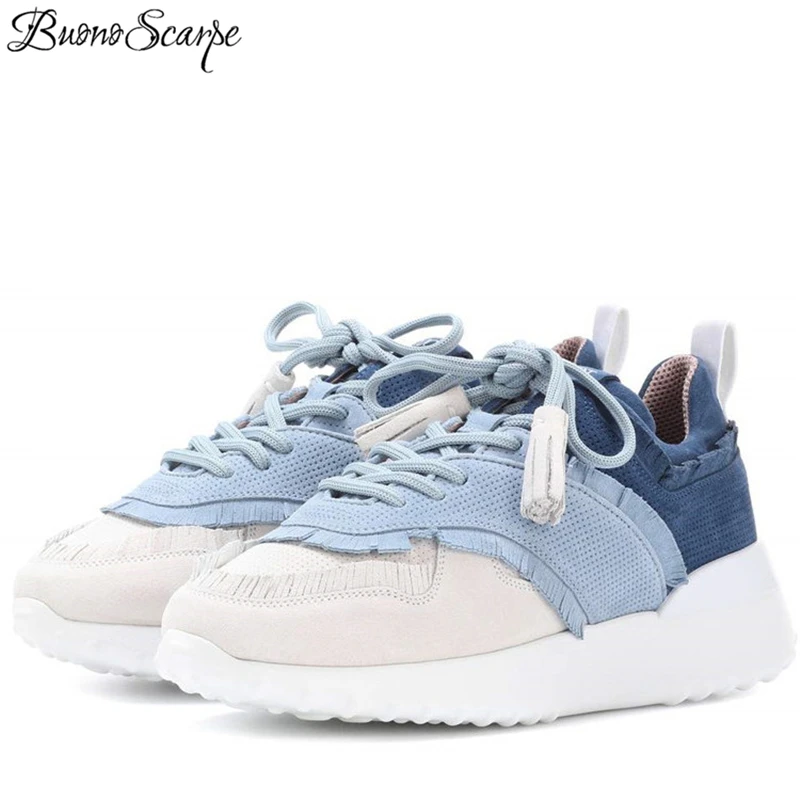 

Name Brand Design Lace Up Platform Casual Sneakers Real Leather Patchwork Tassel Sneakers Fashion Platform Shoes Sports Shoes