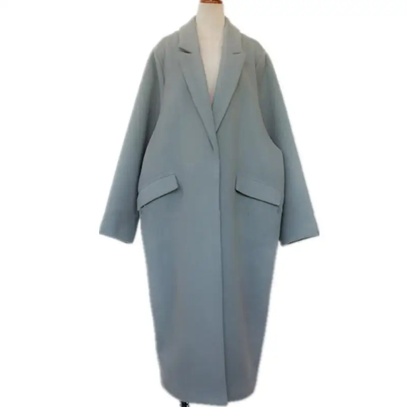 Getвесеннее Женское шерстяное пальто, утолщенное кашемировое пальто, Свободное длинное осенне-зимнее шерстяное пальто, Женское пальто большого размера, шерстяное пальто - Цвет: smoky blue thicken