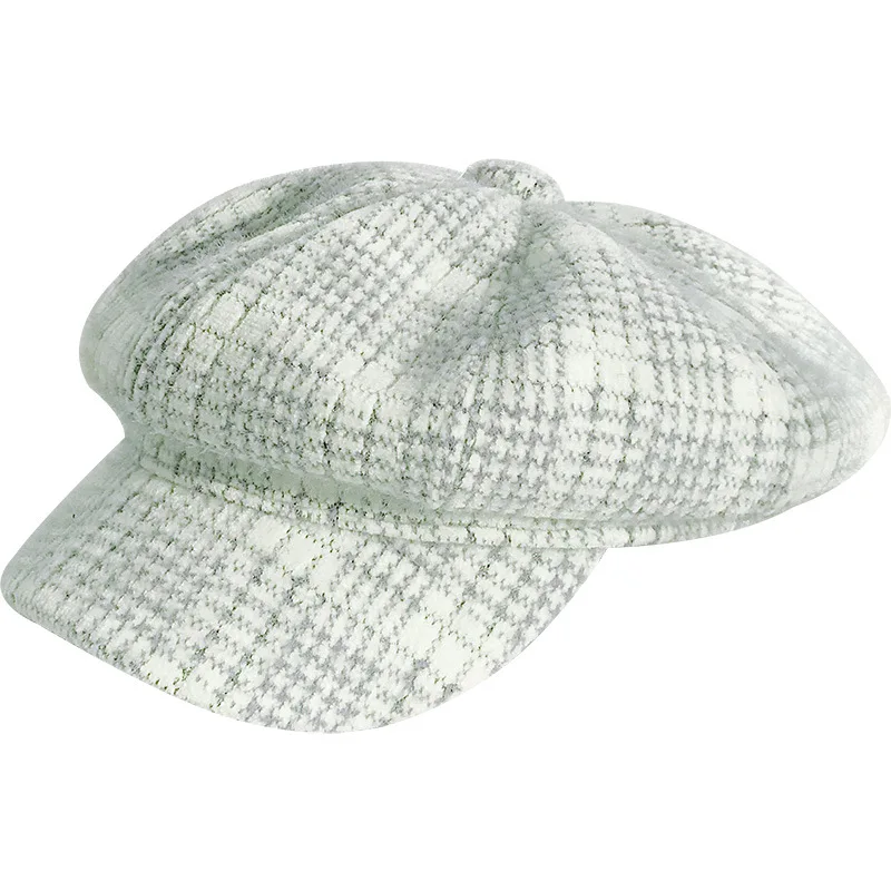 Winter Beret hat Caps Women Fashion Winter Hats for Women Vintage Plaid Flat Hats Chenill Wool Warm Octagonal cap Hat