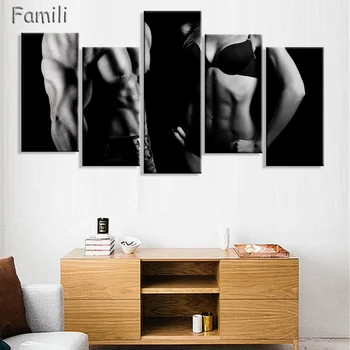 

5pcs Wall Art Poster Bodybuilding Exercise Fitness Sports Painting Canvas Printing Unframed Modular Pictures,living room decorat