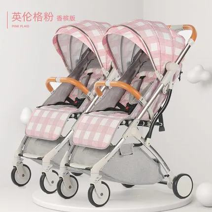Pinkling plaid Быстрая! Двойные детские коляски могут сидеть и съемный ультра-светильник, портативная складная детская коляска - Цвет: Pinkling plaid