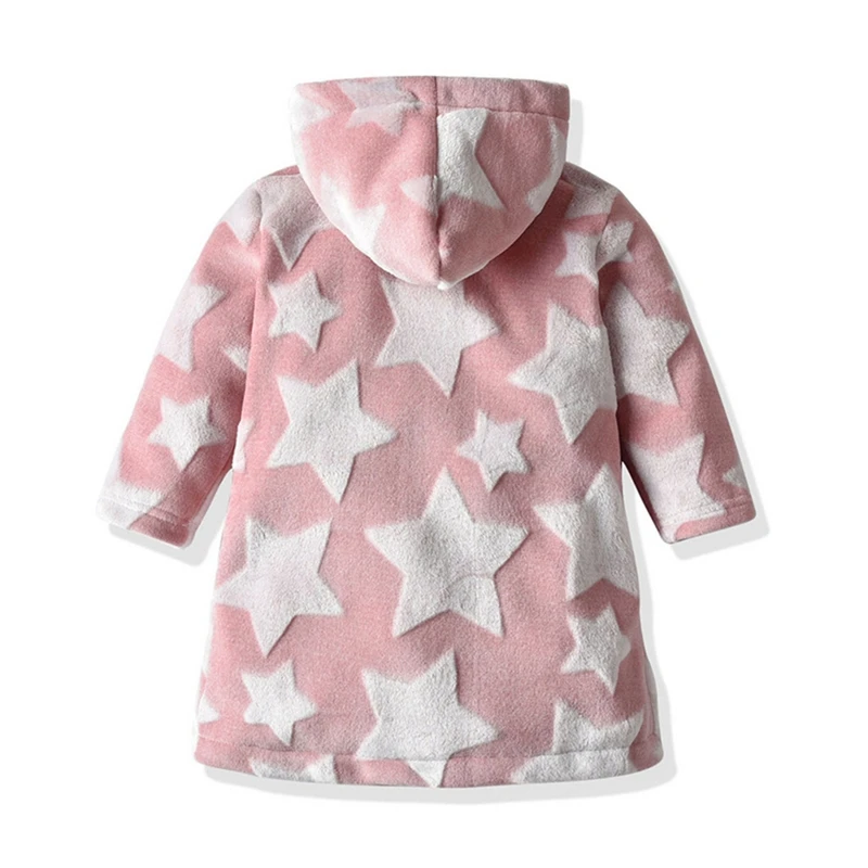 Ночная рубашка для маленьких мальчиков и девочек; одежда для сна; фланелевые банные халаты с капюшоном и принтом со звездой; банный халат; купальные костюмы для маленьких мальчиков и девочек
