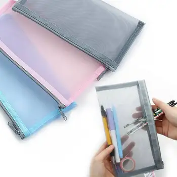 

Gauze Zipper Bag Grid Students Office Storage Bag Simple Folder Transparent Bag A5/A4 File Bag Students