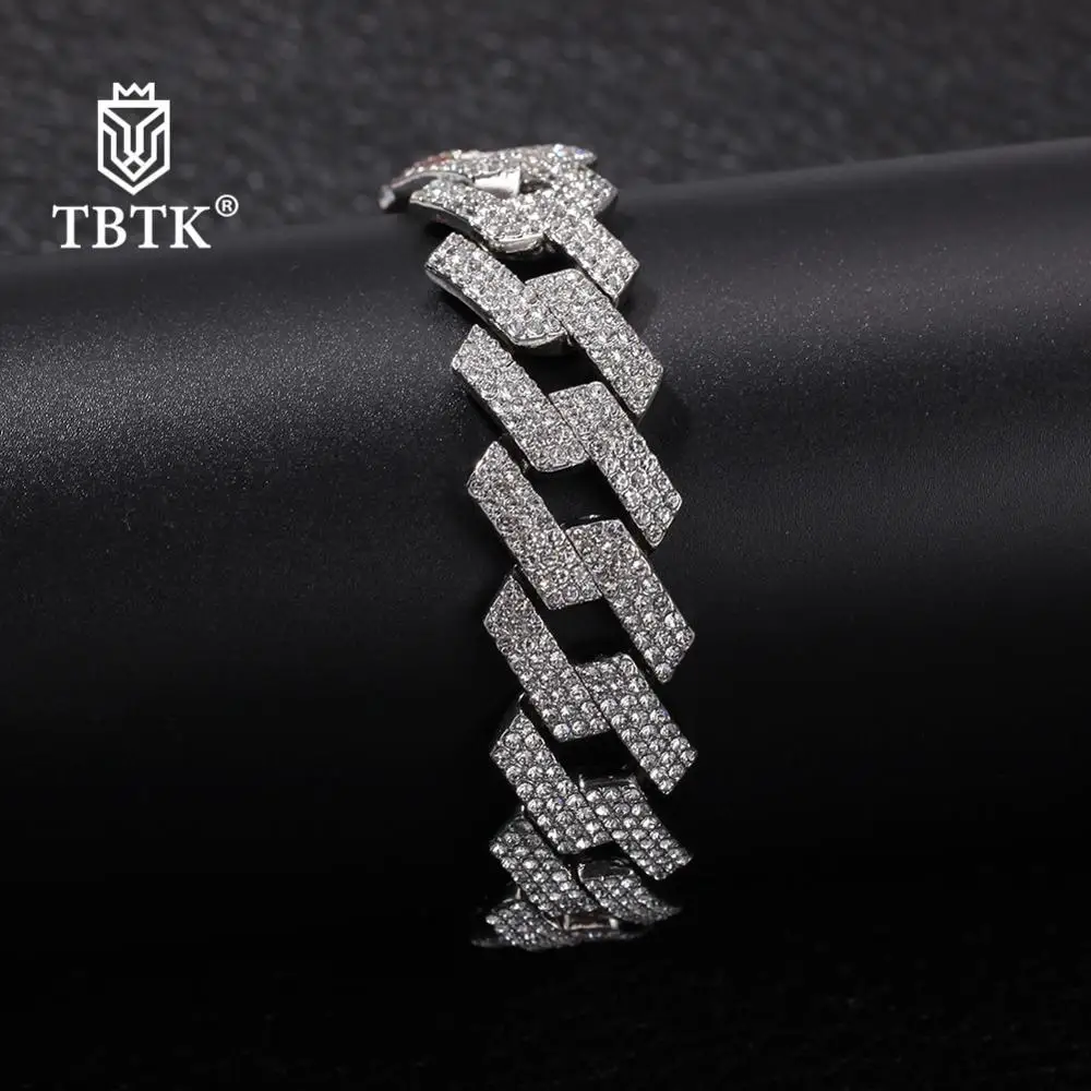 TBTK 20 мм 3 ряда из цинкового сплава, браслет с геометрическим покрытием, тяжелая кубинская цепочка, ювелирный браслет с подвесками-чармами, модные подарки унисекс