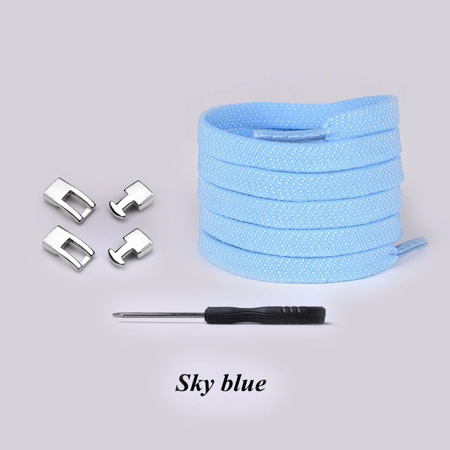 Elastic Cross buckle ShoeLaces New 1 Second Quick No Tie Shoe laces Kids Adult Unisex Sneakers Shoelace Lazy Laces Strings sky blue