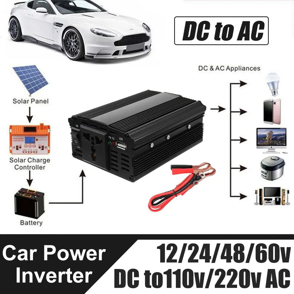 3000 Вт высокой мощности Мощность 12V постоянного тока до 220V Мощность инвертор с USB Порты и разъёмы высокая производительность преобразования Алюминий сплав Корпус трансформатор